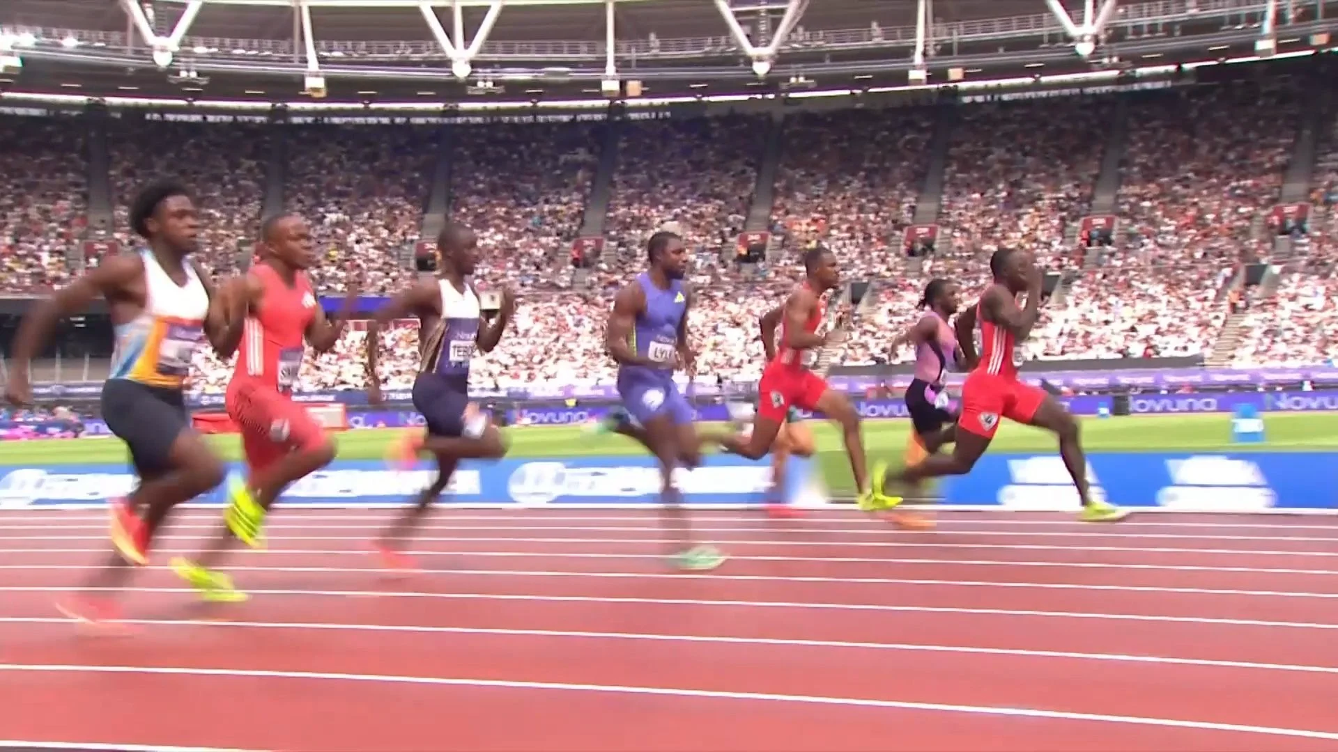 2025伦敦钻石联赛男子100米，塞维尔逆风0.6，9.86夺冠！