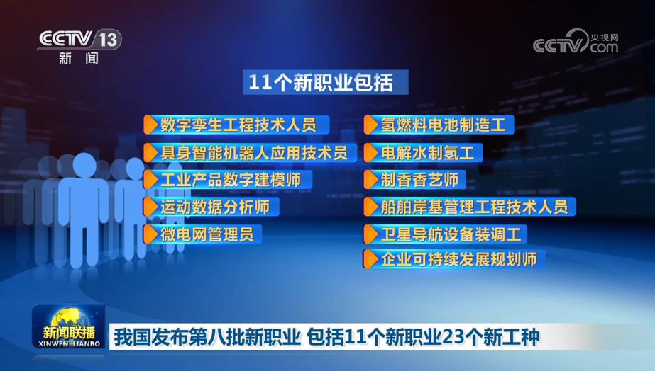 人社部发布第八批新职业的央视报道画面