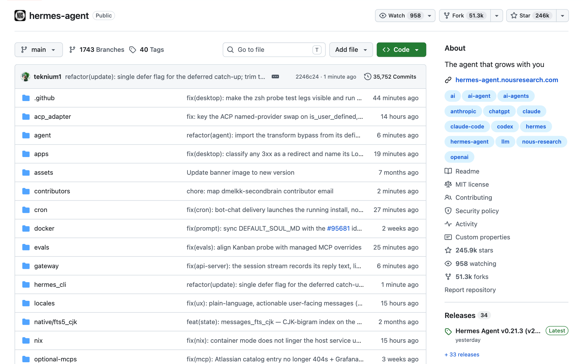 Hermes Agent GitHub 仓库首页,OpenClaw 对位替代品