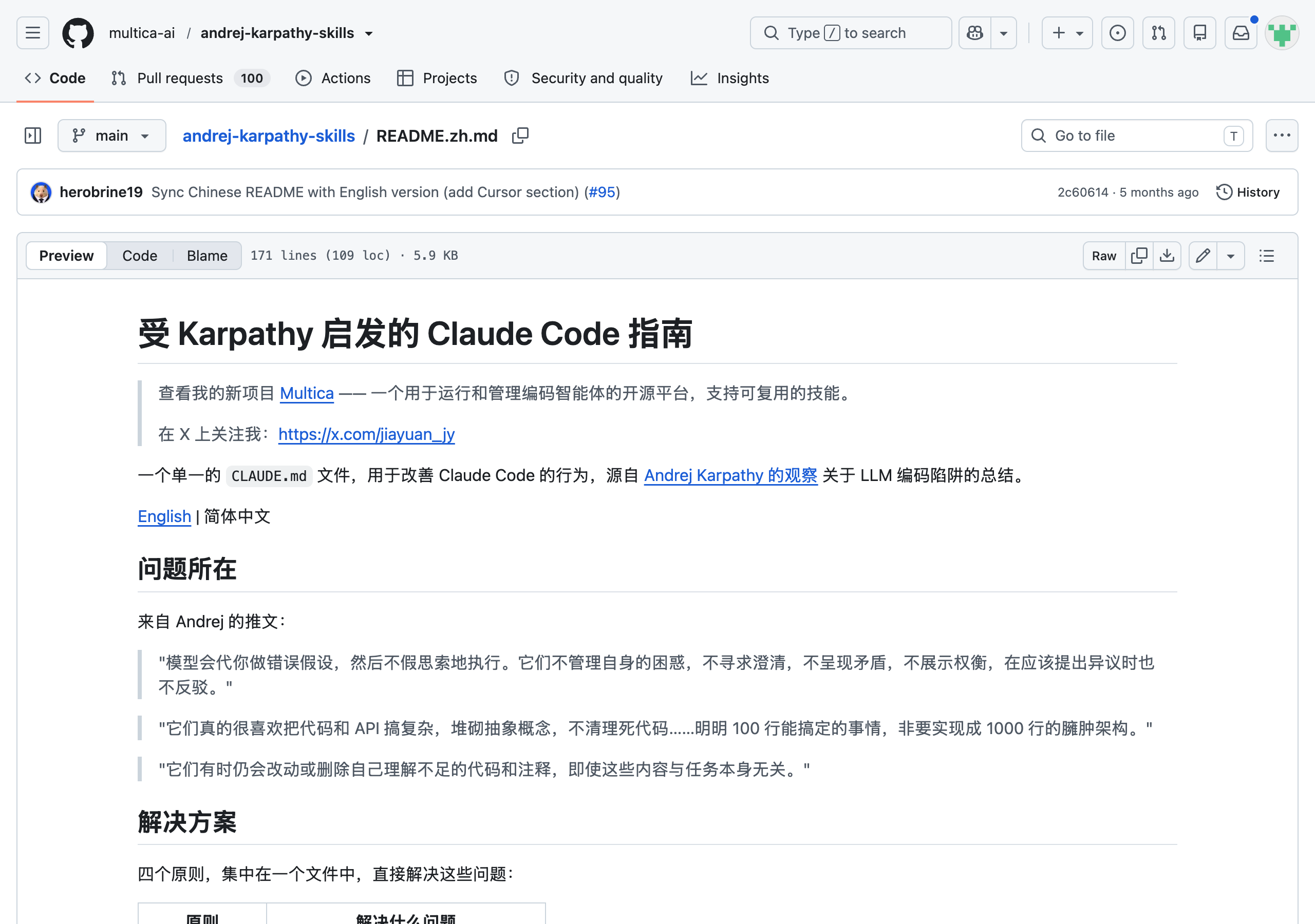 仓库中 CLAUDE.md 行为守则文件的内容截图