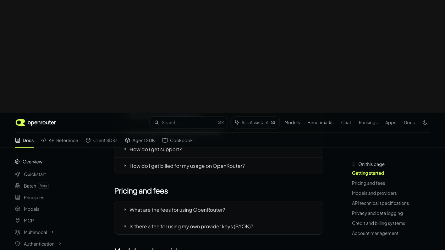 OpenRouter 官方 FAQ 中的定价与手续费章节