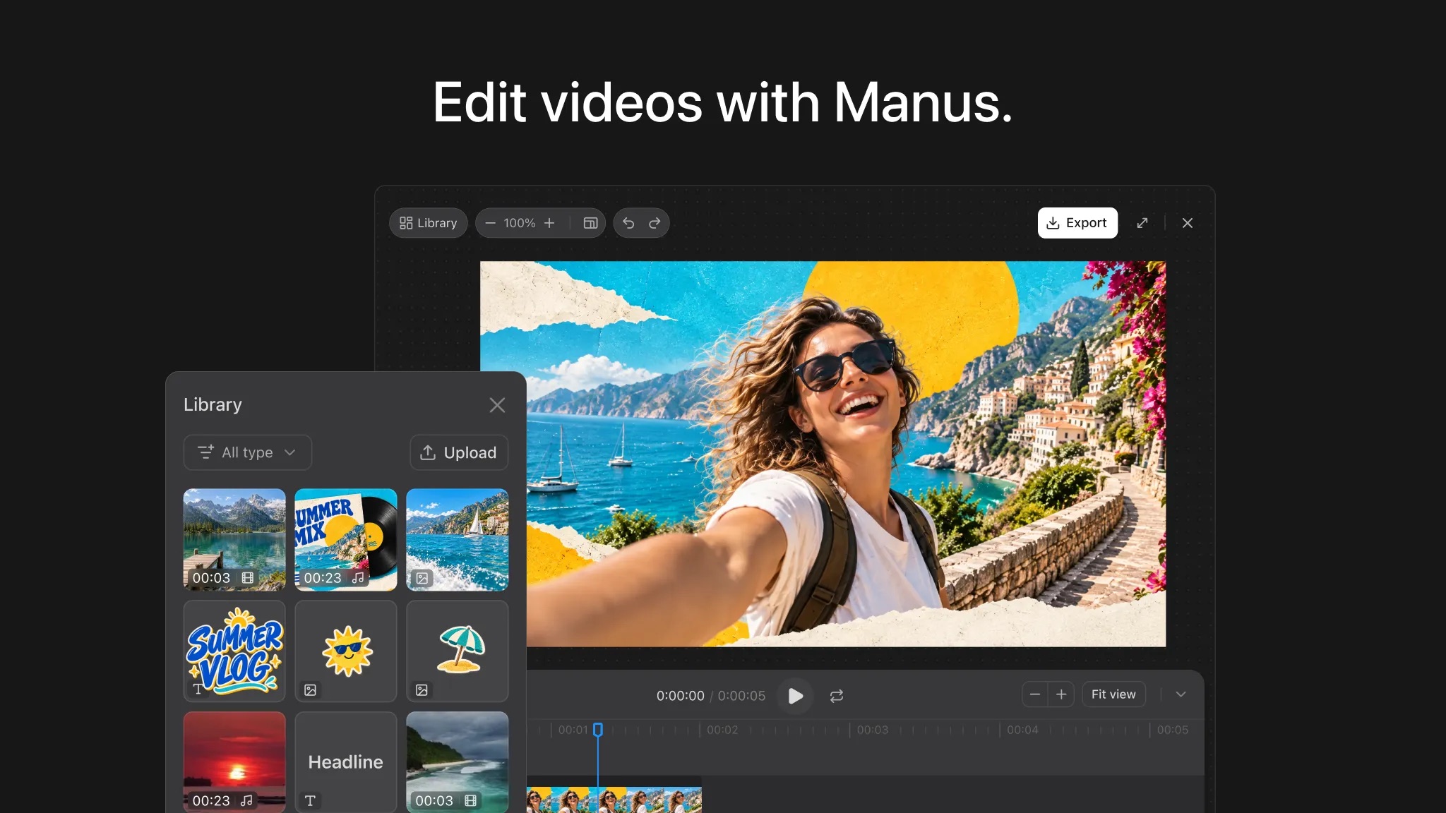 Manus Studio 视频编辑器时间线界面