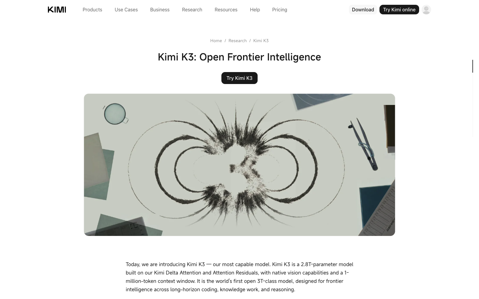 Kimi K3 官方技术博客页面截图