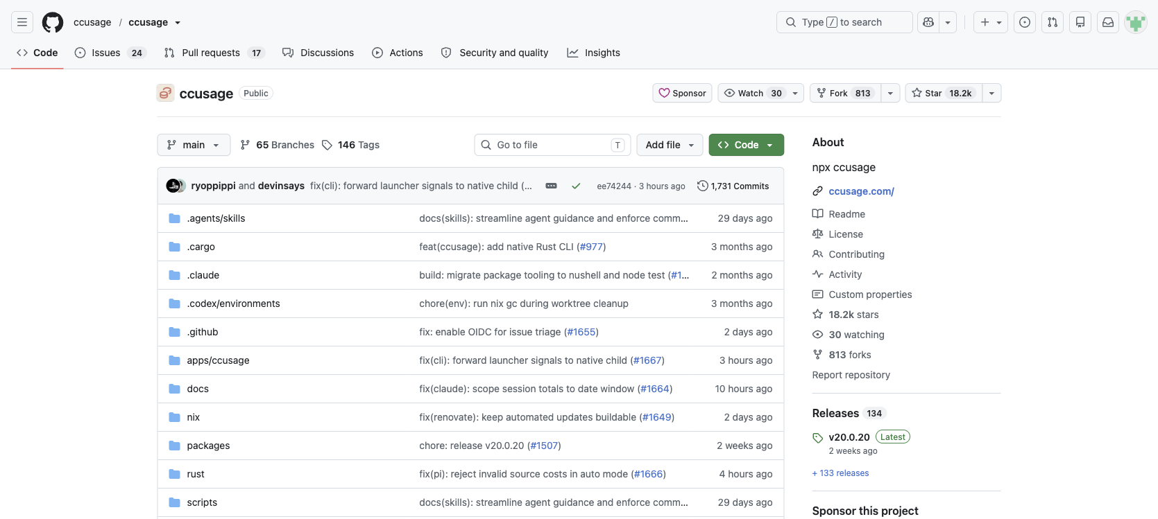 ccusage GitHub 开源项目主页