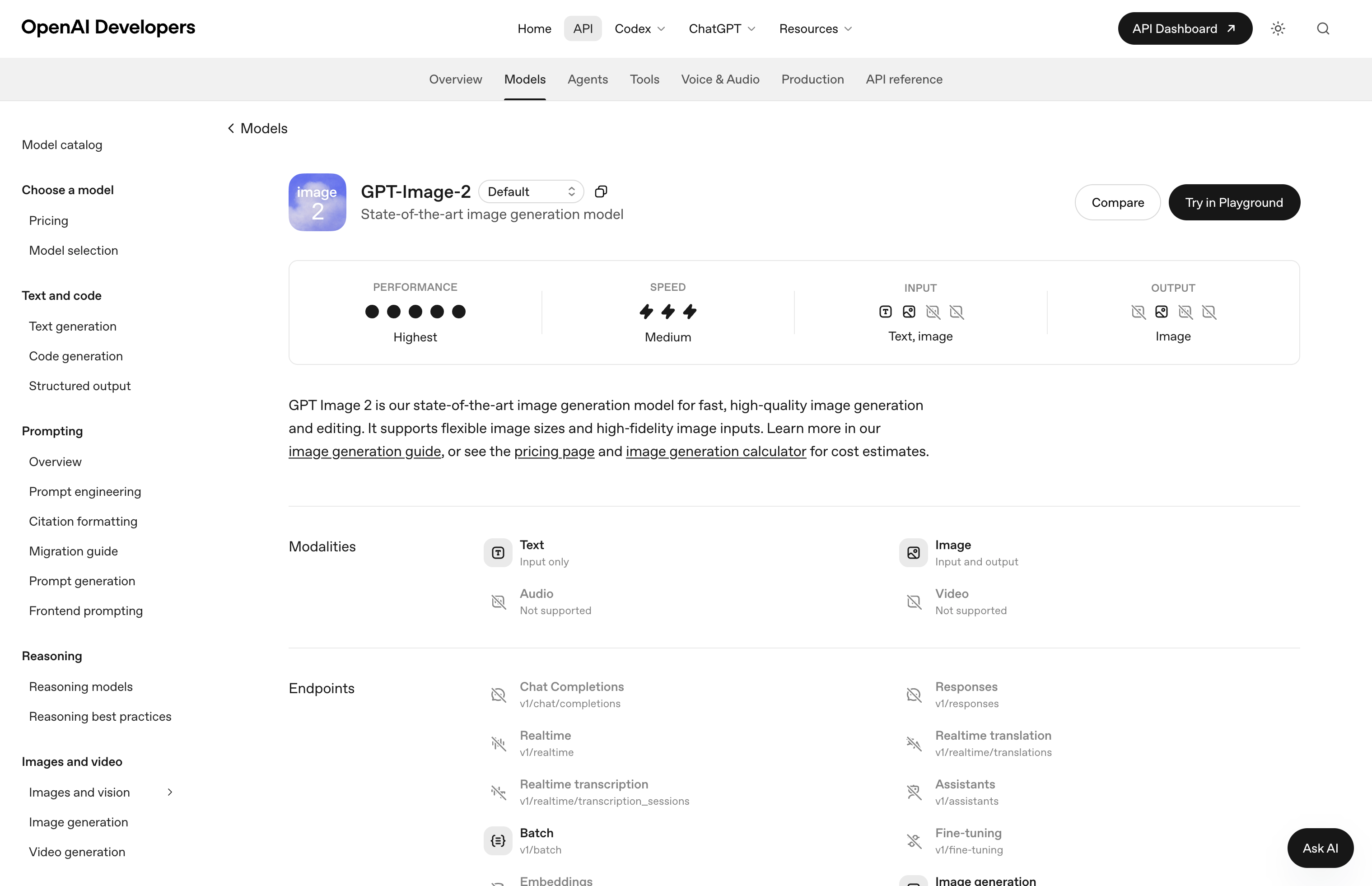 OpenAI API 文档:gpt-image-2 模型页与快照版本