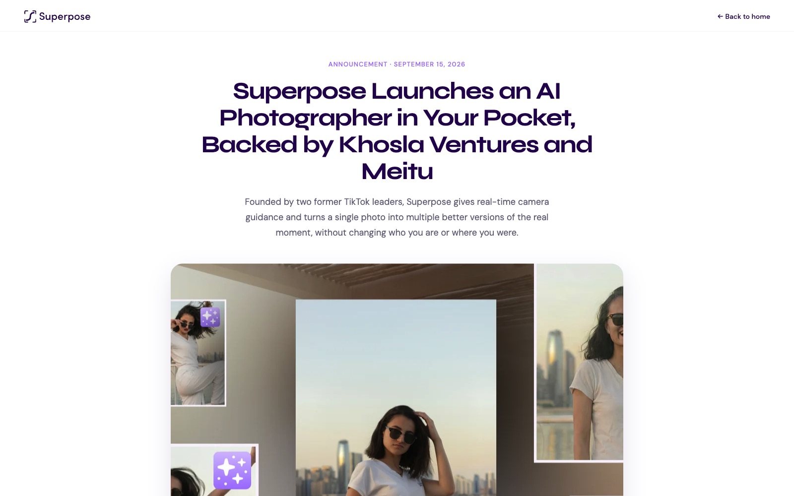 Superpose 官方发布公告截图,宣布获 Khosla Ventures 与美图投资