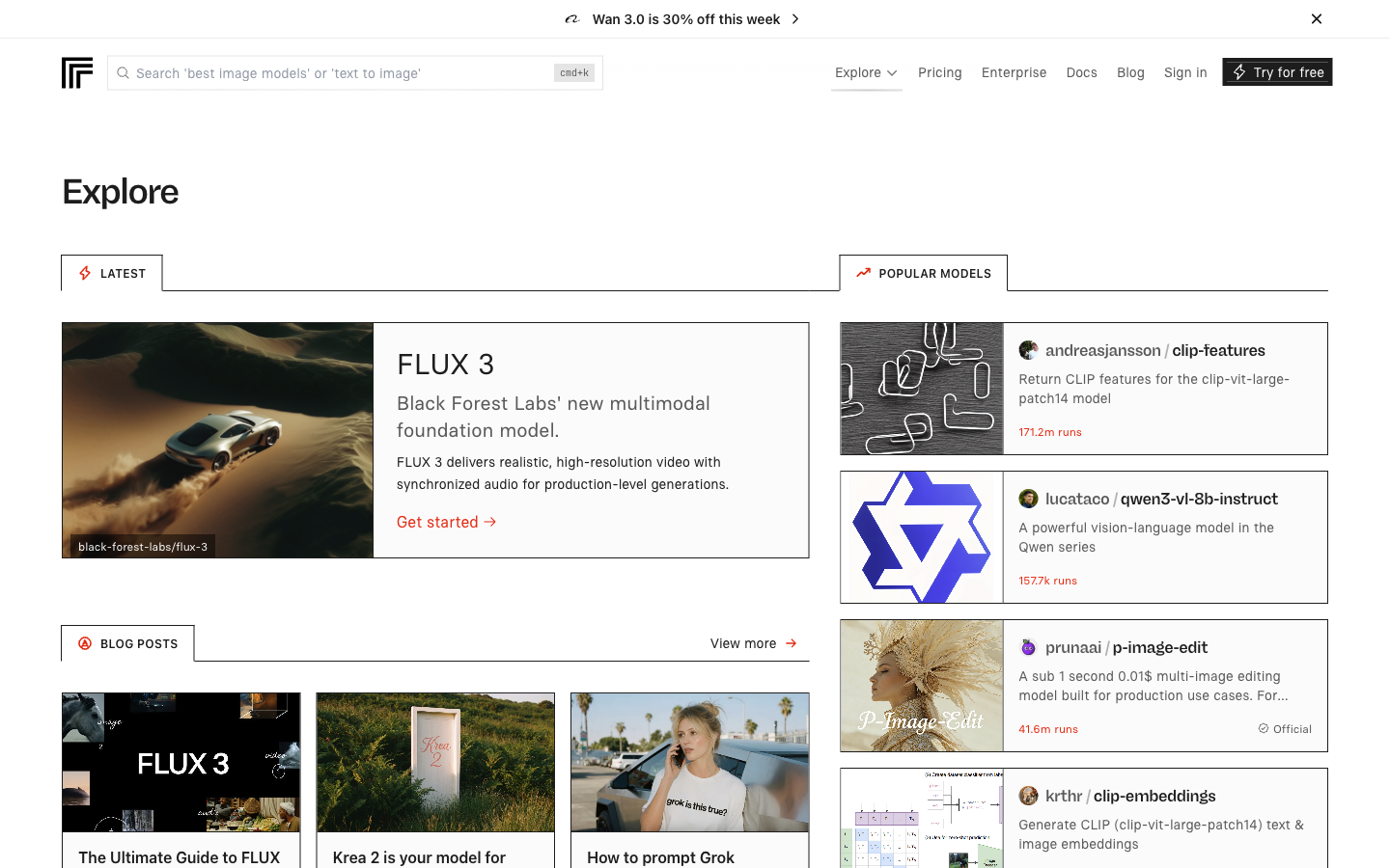 Replicate 模型目录与热门模型页面截图