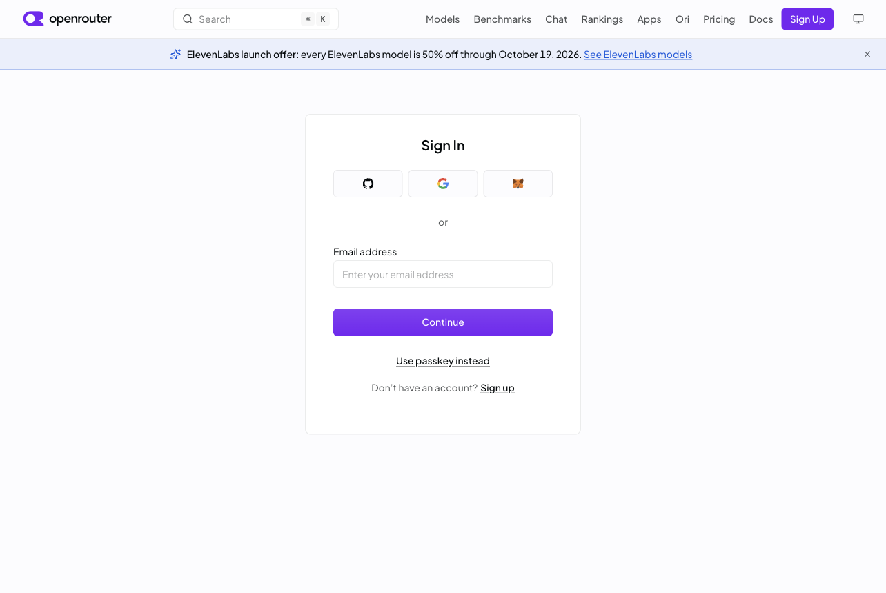 OpenRouter 注册登录页面截图