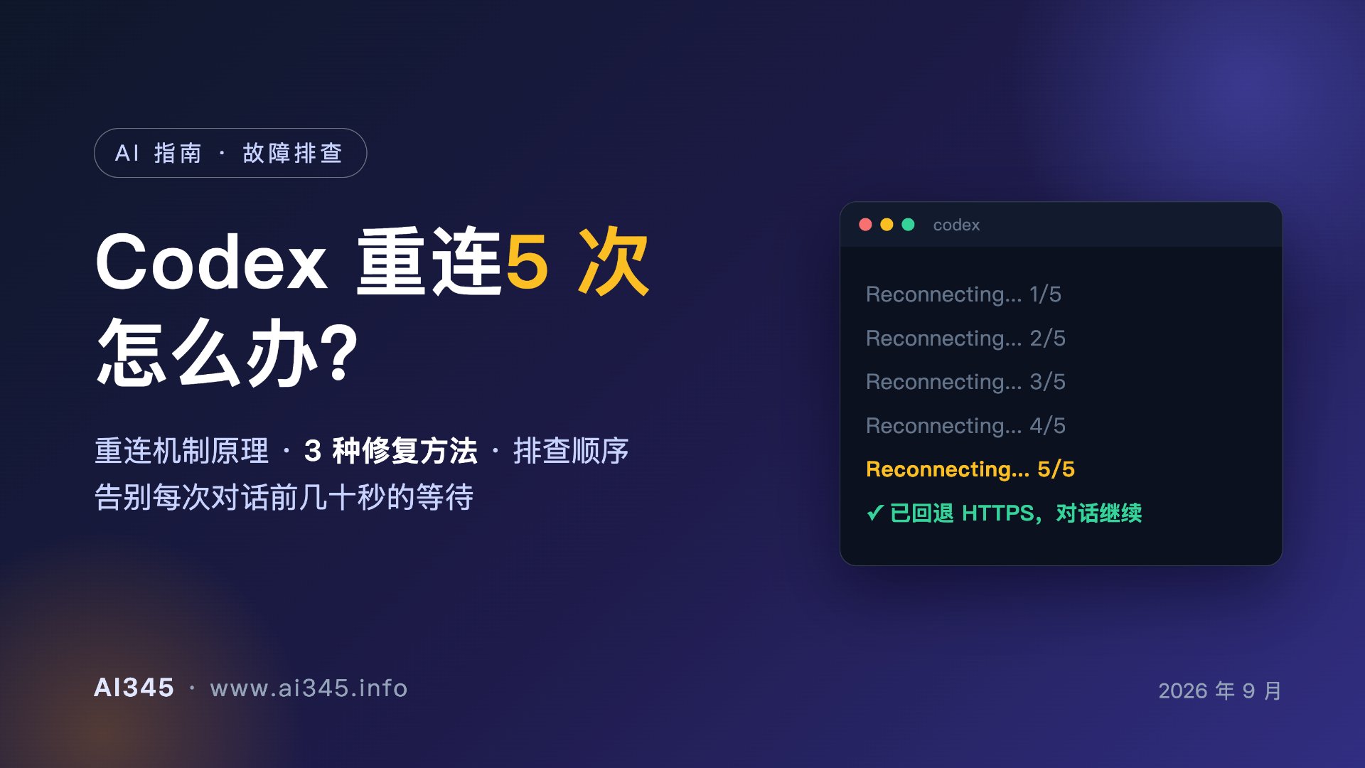 Codex 重连5次怎么办？原因与 3 种修复方法，附排查顺序封面图