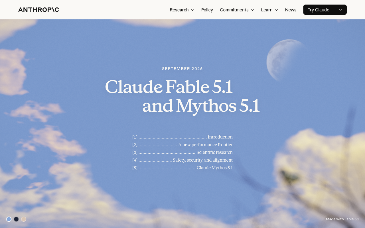 Anthropic 官网 Fable 5.1 发布公告页面截图