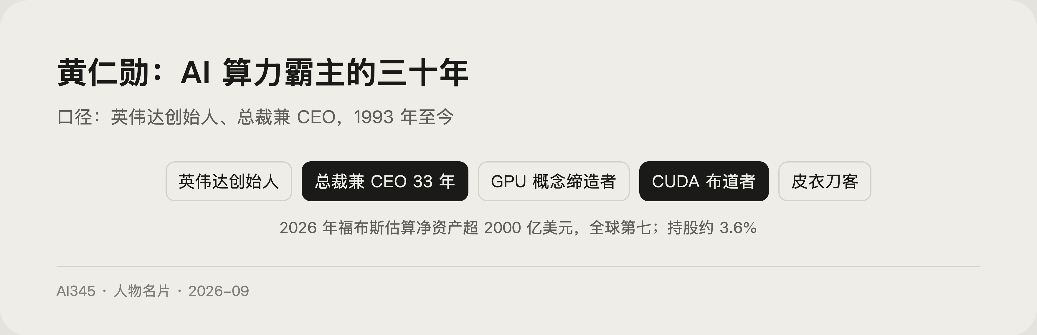 黄仁勋是谁?英伟达 CEO 与 AI 算力霸主的三十年封面图