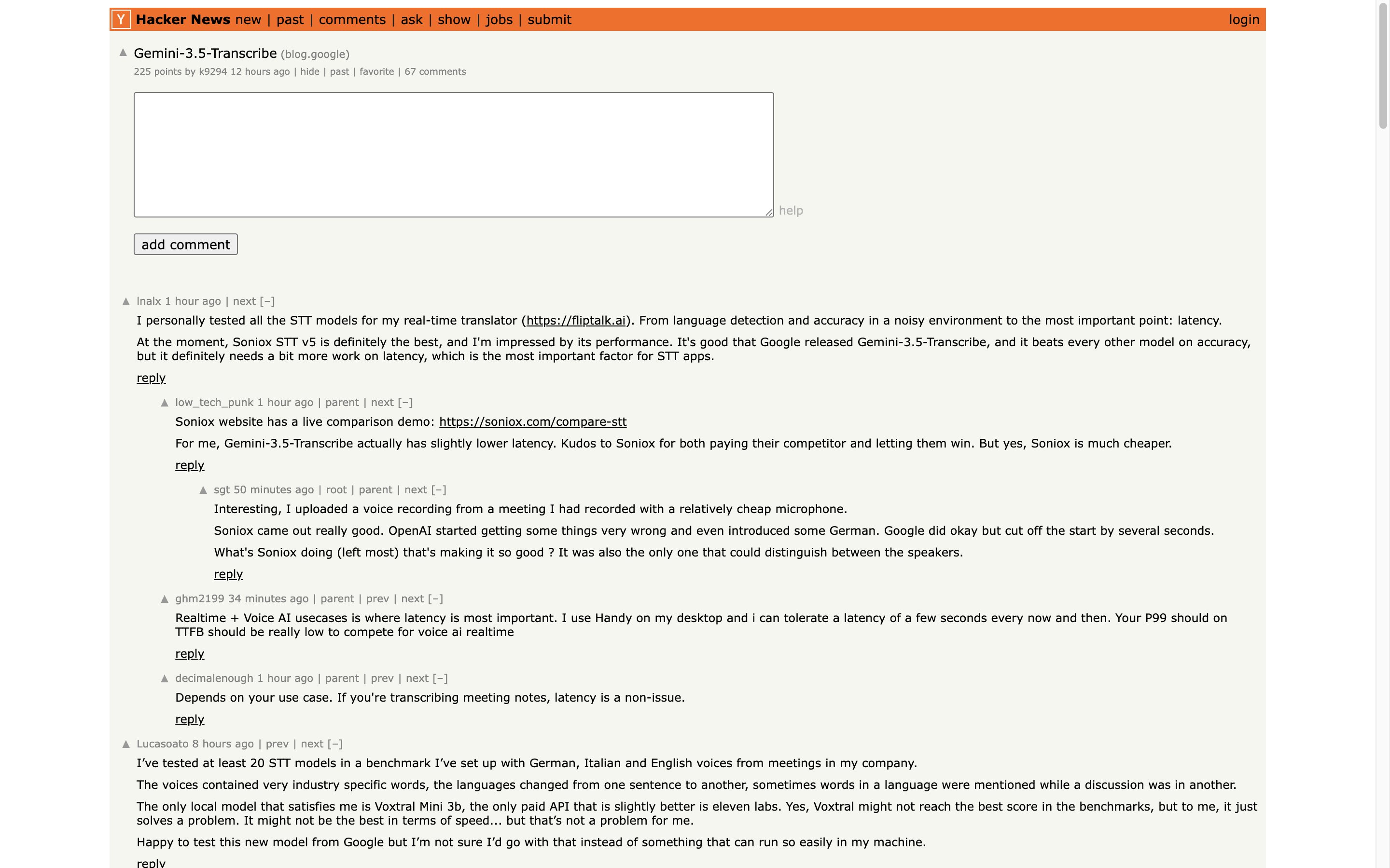 Hacker News 上开发者的 Gemini 3.5 Transcribe 实测讨论