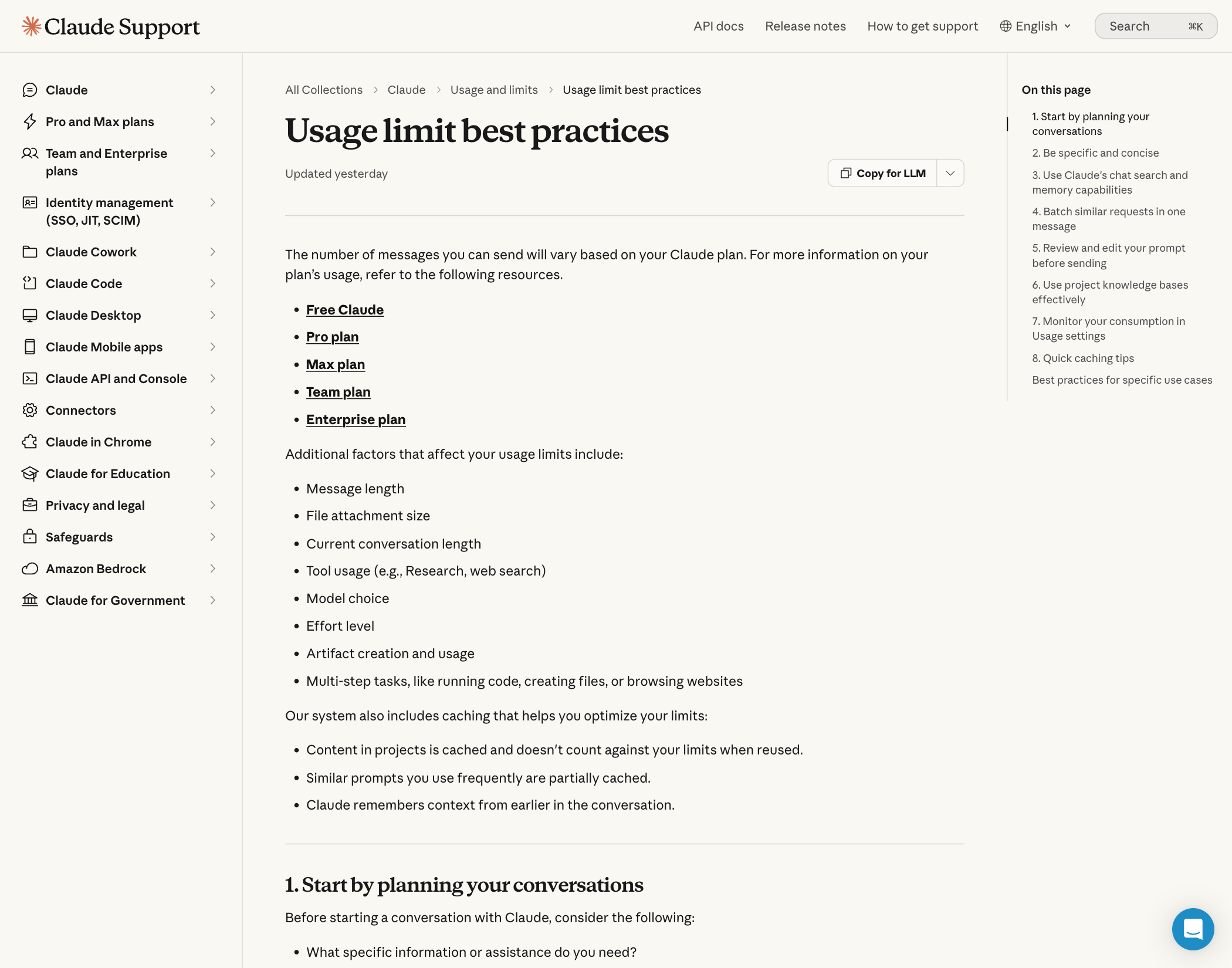 Claude 官方 usage limit best practices 帮助页截图