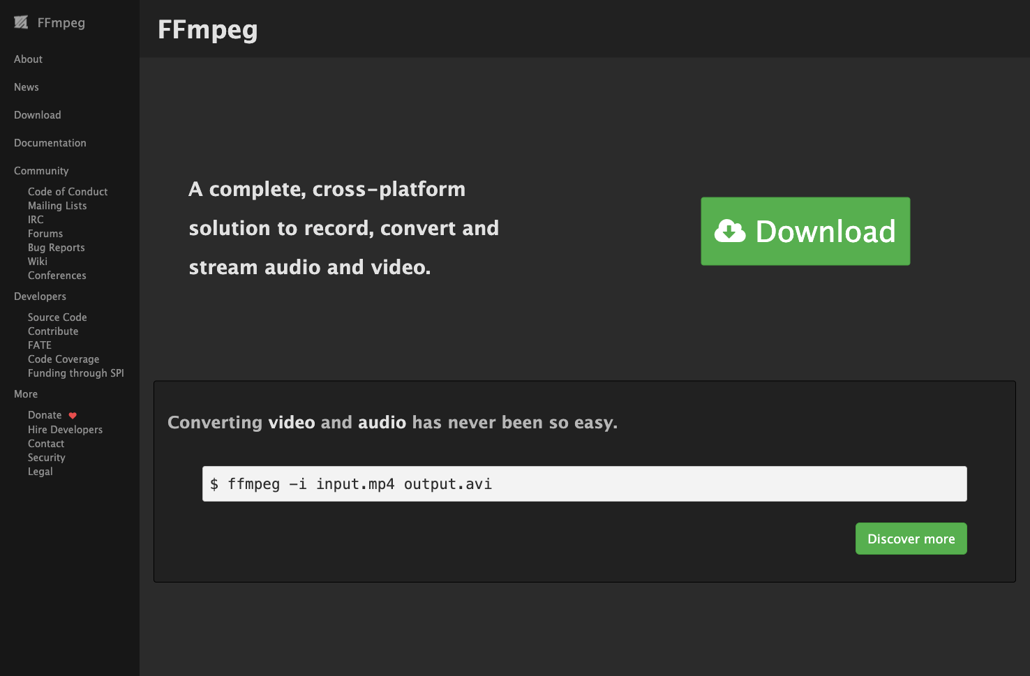 ffmpeg 官网：剪视频用的开源命令行工具