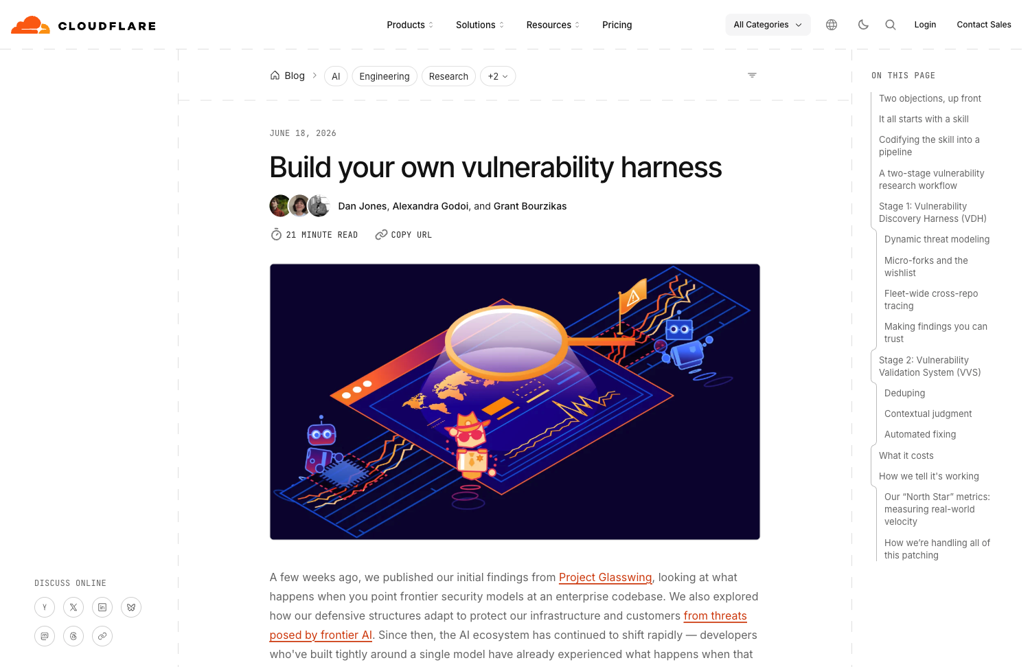 Cloudflare 官方博客漏洞挖掘流水线文章页截图