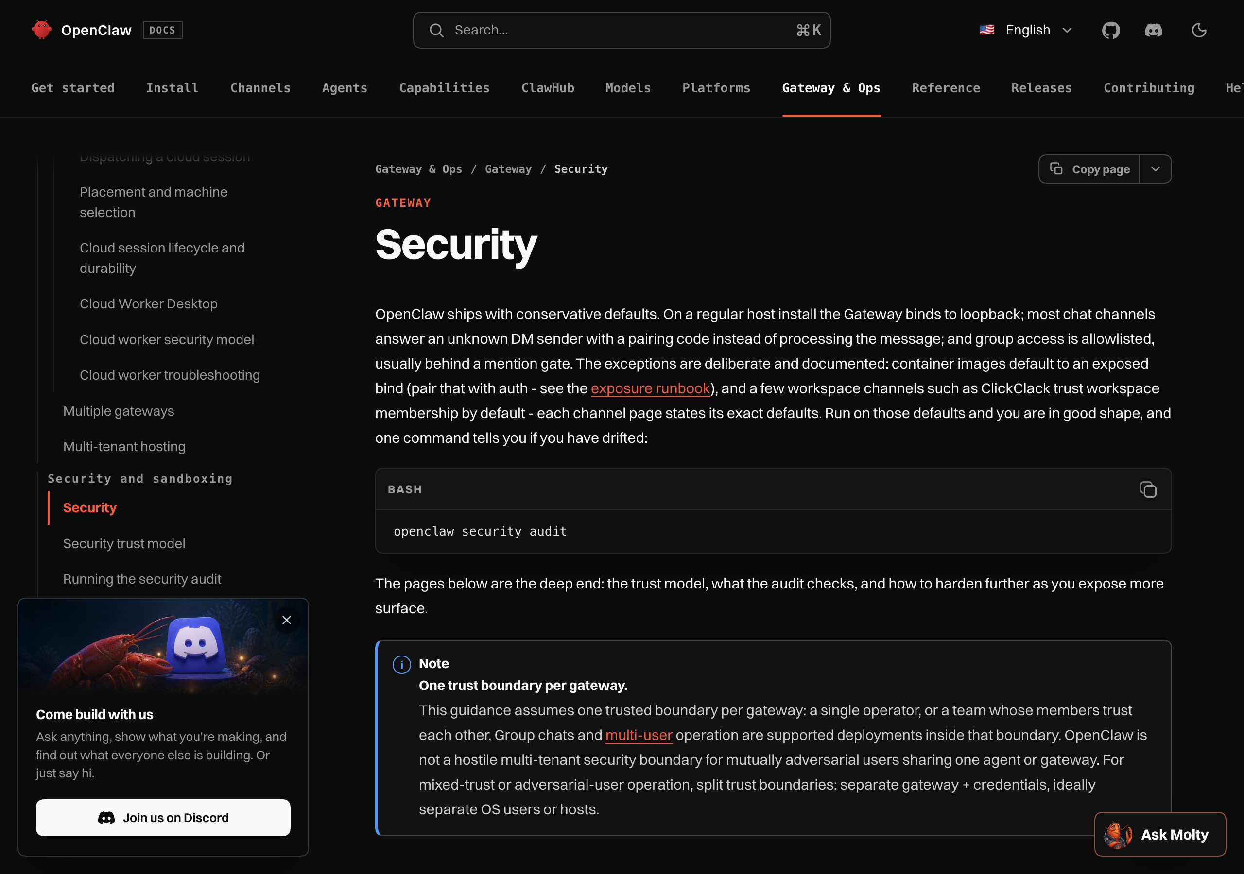 OpenClaw 官方安全文档页面截图
