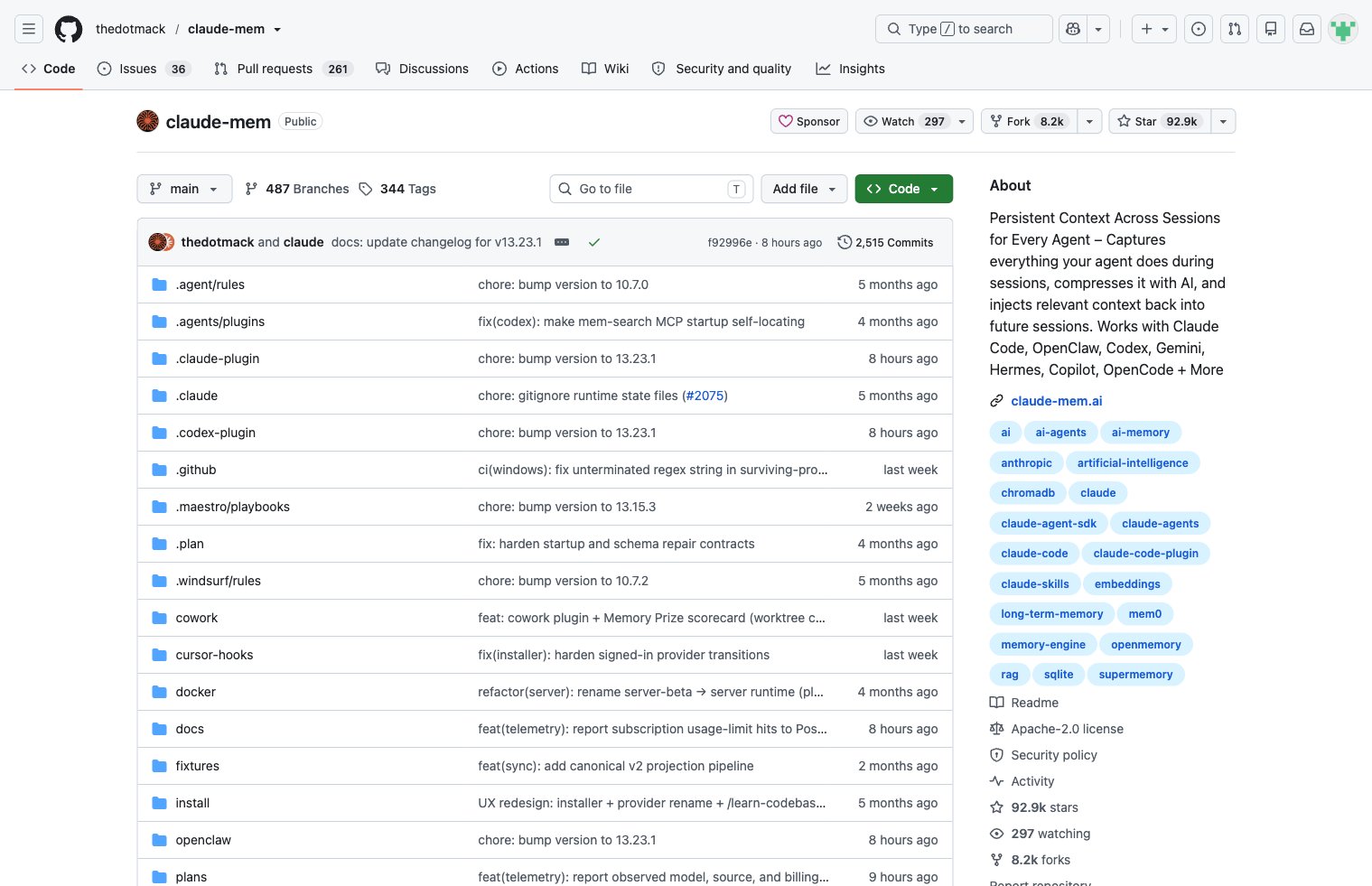 claude-mem GitHub 仓库截图