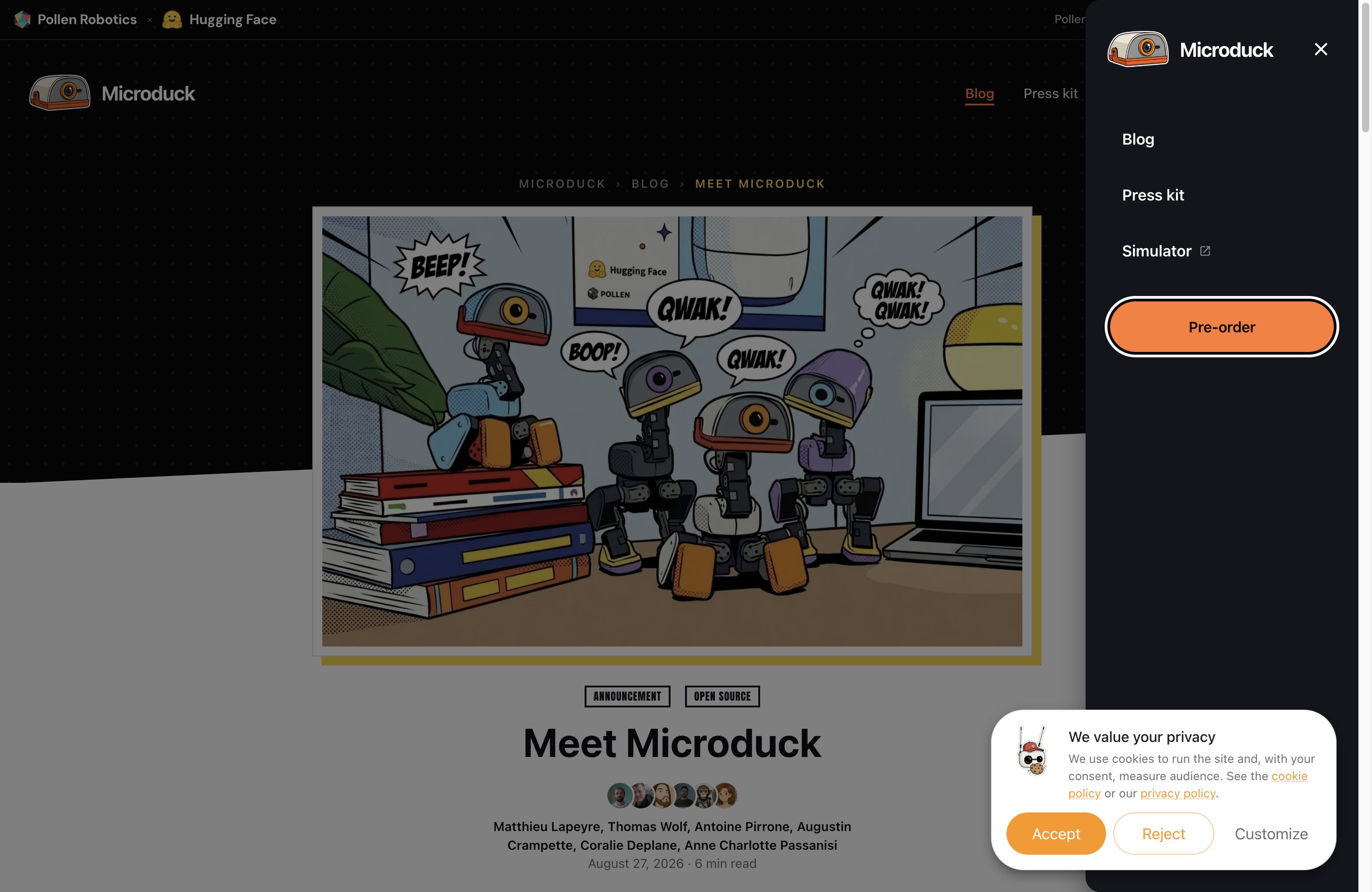 Pollen Robotics 官方博客 Meet Microduck 发布公告